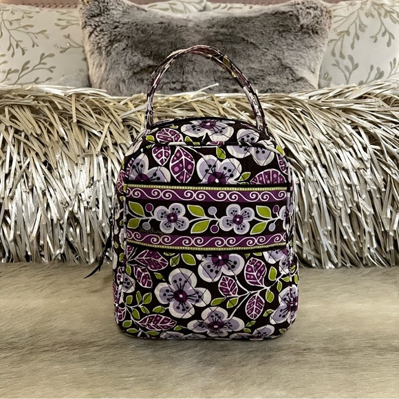 VERA BRADLEY Plum Petals Zipper 2011 Insulated Lunch Bunch Bag Purple Floral Y2K - Picture 1 of 14